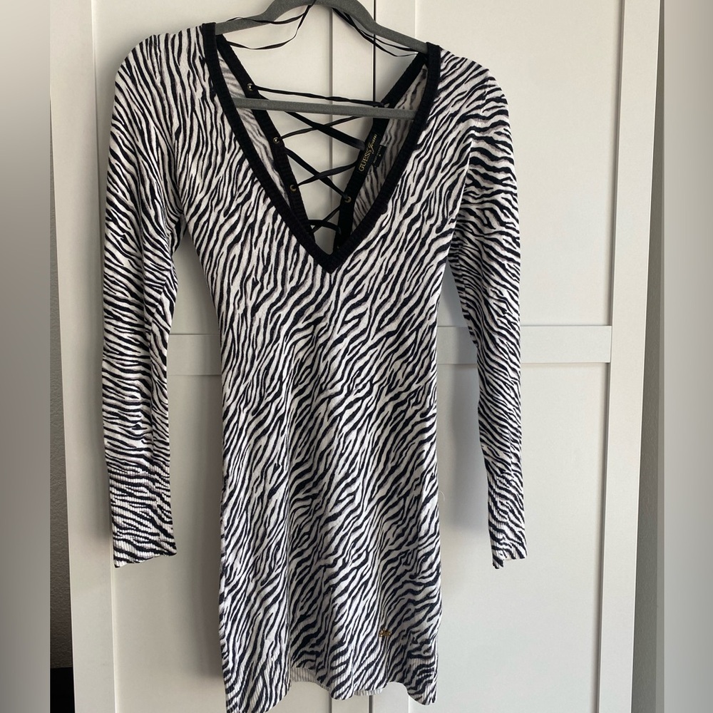 3/$20 GUESS laced back zebra print dress